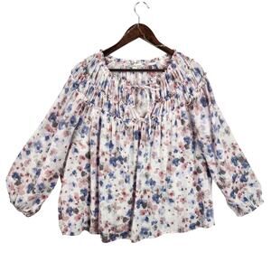 Zac & Rachel Woman Blouse Womens 2X Multicolor Floral Peasant Tie Neck Long Slvs